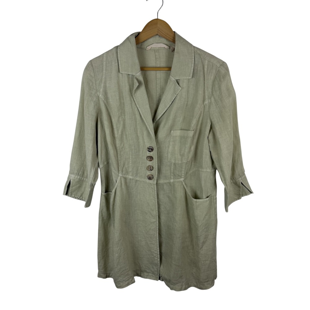 Soft Surroundings Sage Green 100% Linen Longline Jacket‎ Blazer Small Lagenlook